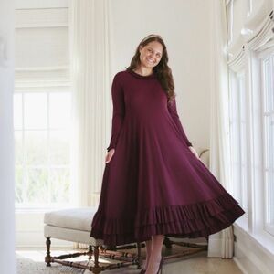 Dainty Jewells Red Long Sleeve Ruffled Hem Midi Dress